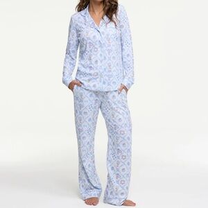 LoveShackFancy X Roller Rabbit Starry Nights Lattice Long Sleeve Polo Pajamas